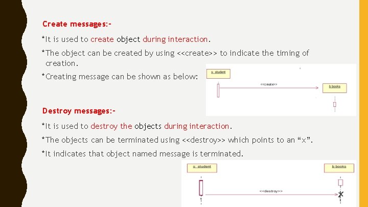 Create messages: - * It is used to create object during interaction. * The