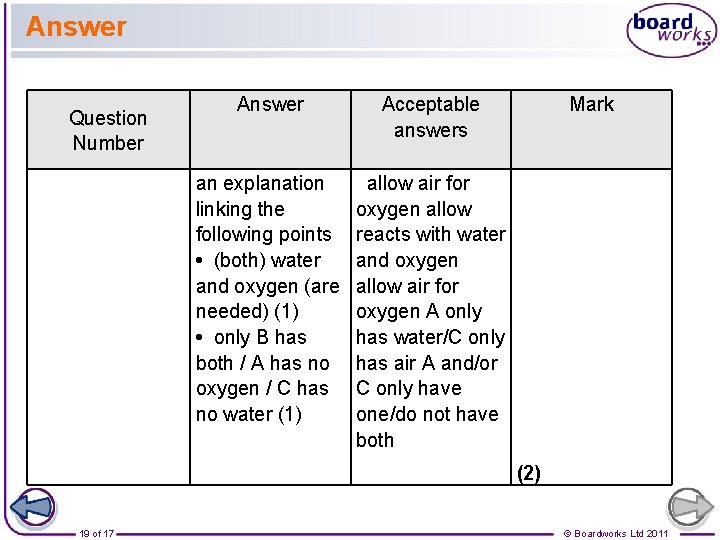 Answer Question Number Answer Acceptable answers an explanation linking the following points • (both)