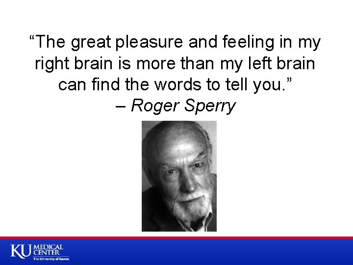 “The great pleasure and feeling in my right brain is more than my left