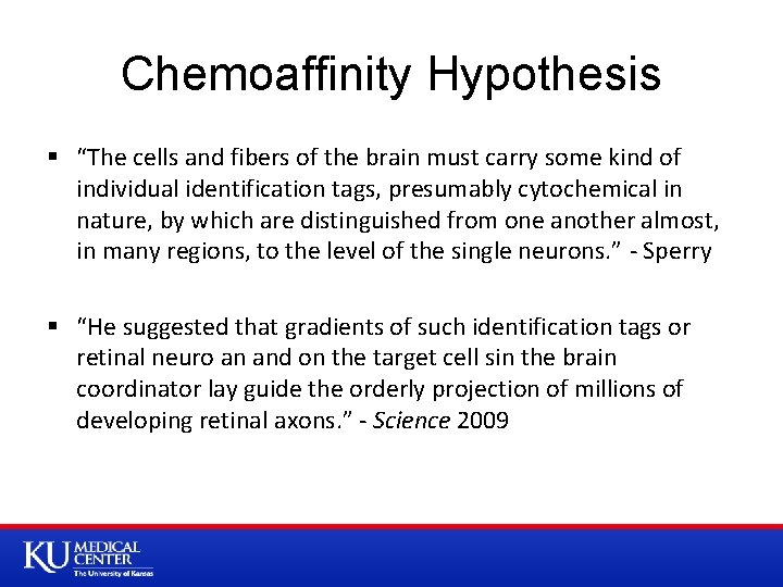 Chemoaffinity Hypothesis § “The cells and fibers of the brain must carry some kind