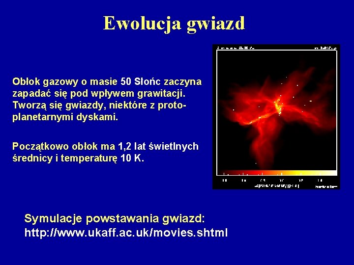 Ewolucja gwiazd Obłok gazowy o masie 50 Słońc zaczyna zapadać się pod wpływem grawitacji.