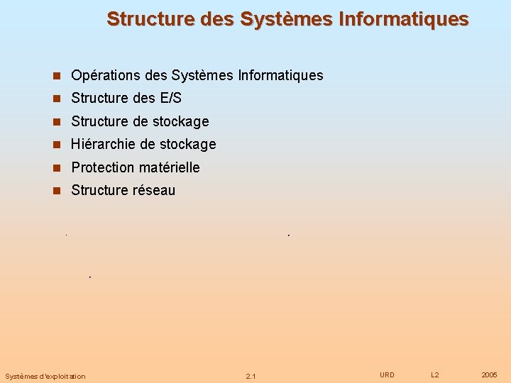 Structure des Systèmes Informatiques n Opérations des Systèmes Informatiques n Structure des E/S n