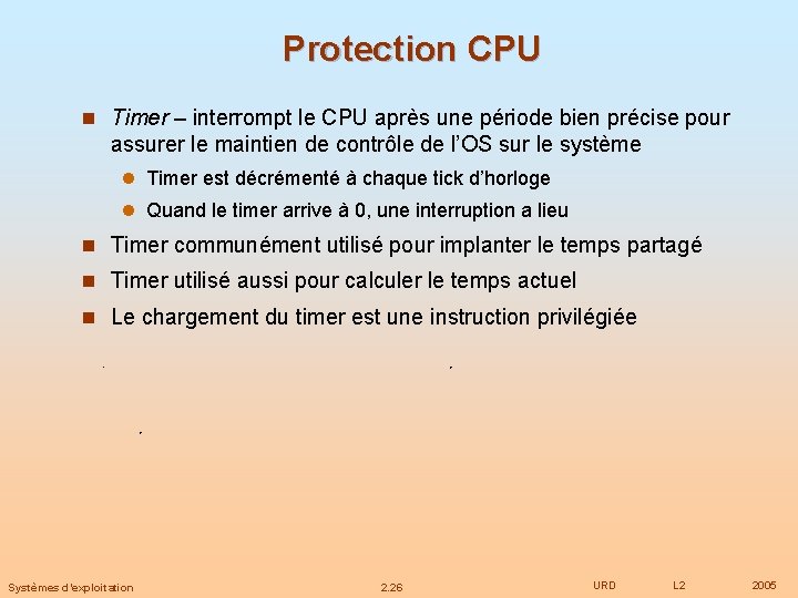 Protection CPU n Timer – interrompt le CPU après une période bien précise pour