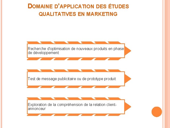 DOMAINE D’APPLICATION DES ÉTUDES QUALITATIVES EN MARKETING Recherche d'optimisation de nouveaux produits en phase