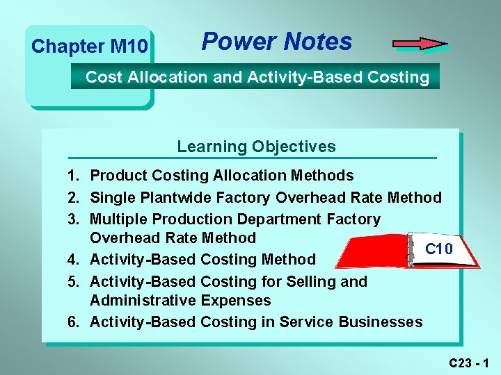 Chapter M 10 Power Notes Cost Allocation and Activity-Based Costing Learning Objectives 1. Product Chapter M 10 Power Notes Cost Allocation and Activity-Based Costing Learning Objectives 1. Product