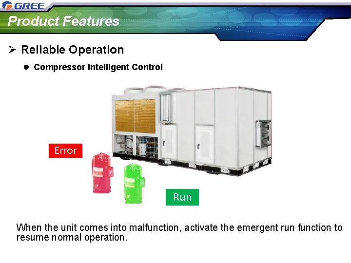 Product Features Ø Reliable Operation l Compressor Intelligent Control Error Run When the unit