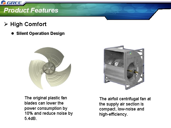 Product Features Ø High Comfort l Silent Operation Design The original plastic fan blades