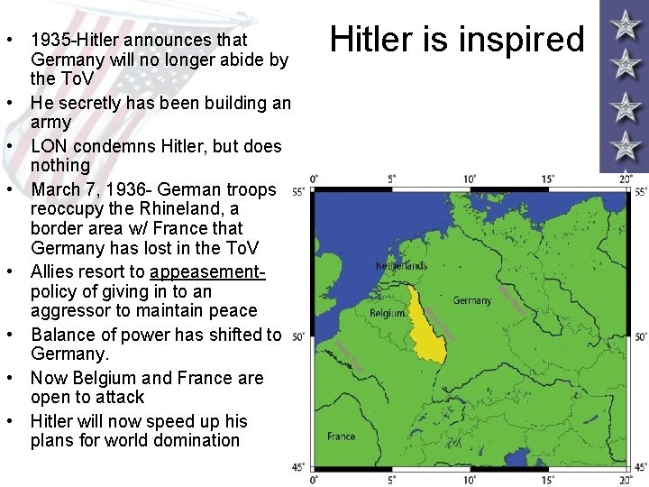 • 1935 -Hitler announces that Germany will no longer abide by the To. • 1935 -Hitler announces that Germany will no longer abide by the To.