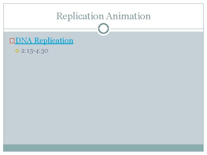 Replication Animation �DNA Replication 2: 15 -4: 30 