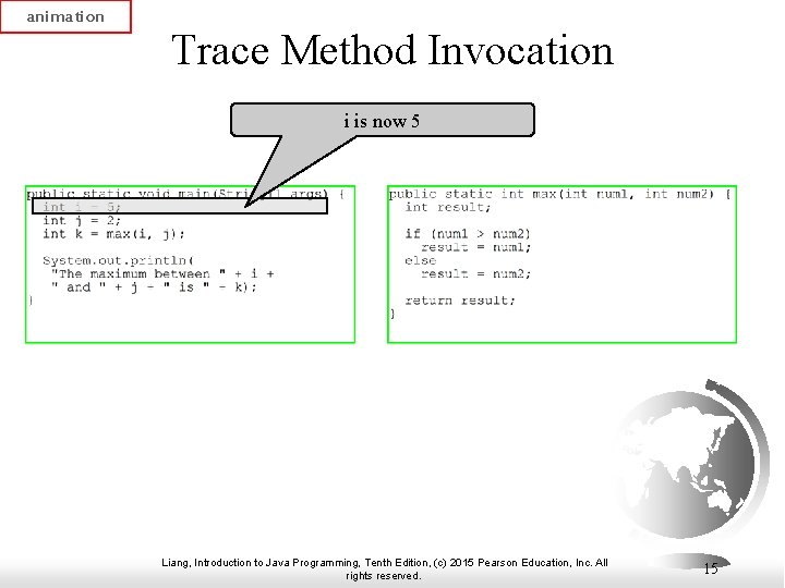 animation Trace Method Invocation i is now 5 Liang, Introduction to Java Programming, Tenth