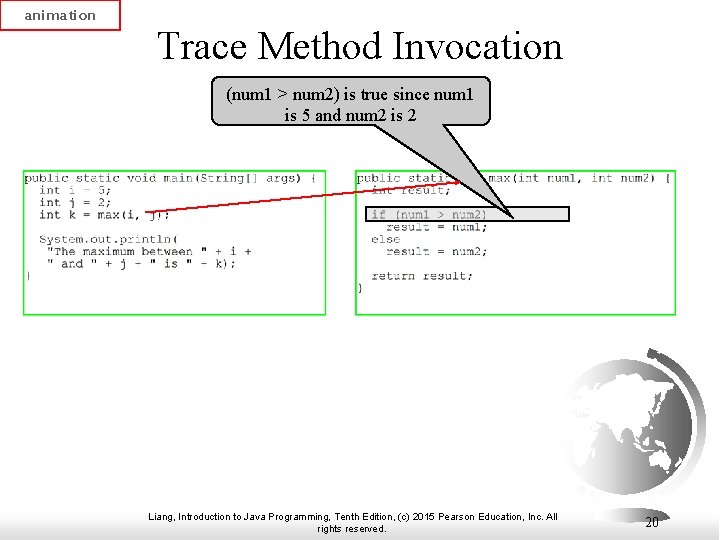 animation Trace Method Invocation (num 1 > num 2) is true since num 1