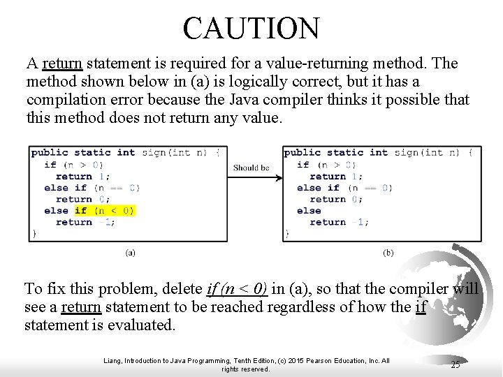 CAUTION A return statement is required for a value-returning method. The method shown below