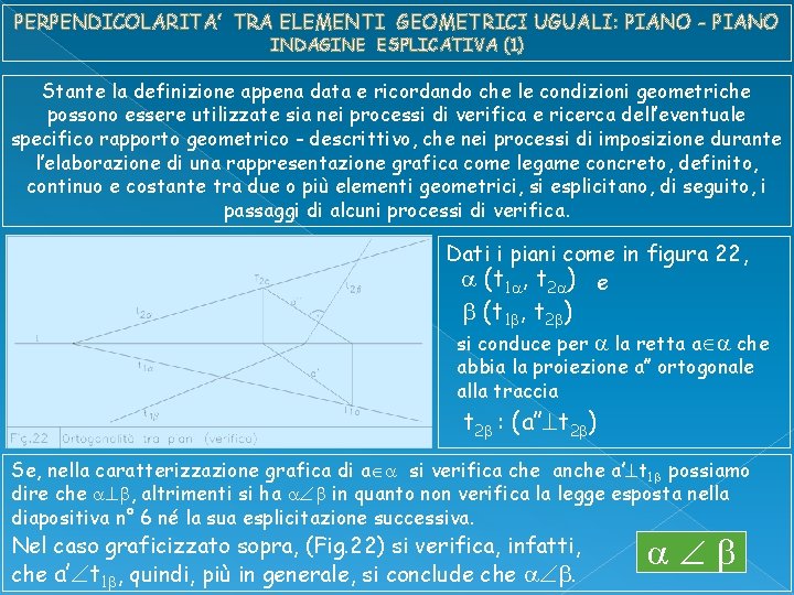 PERPENDICOLARITA’ TRA ELEMENTI GEOMETRICI UGUALI: PIANO - PIANO INDAGINE ESPLICATIVA (1) Stante la definizione