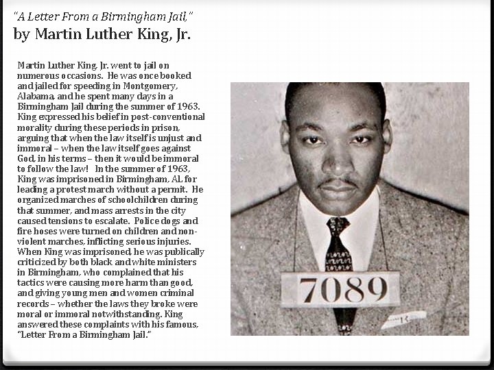 “A Letter From a Birmingham Jail, ” by Martin Luther King, Jr. went to