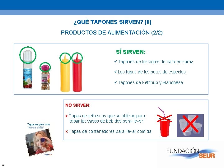 ¿QUÉ TAPONES SIRVEN? (II) PRODUCTOS DE ALIMENTACIÓN (2/2) SÍ SIRVEN: üTapones de los botes ¿QUÉ TAPONES SIRVEN? (II) PRODUCTOS DE ALIMENTACIÓN (2/2) SÍ SIRVEN: üTapones de los botes