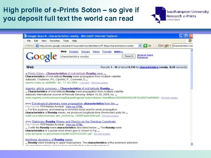 High profile of e-Prints Soton – so give if you deposit full text the