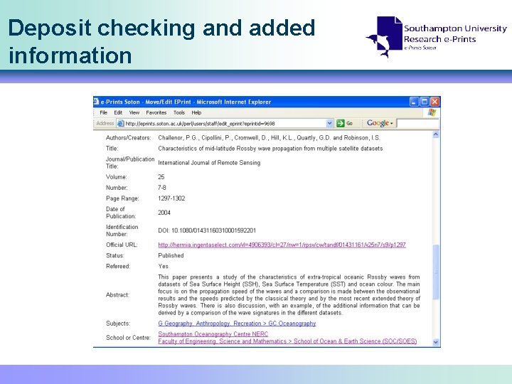 Deposit checking and added information 