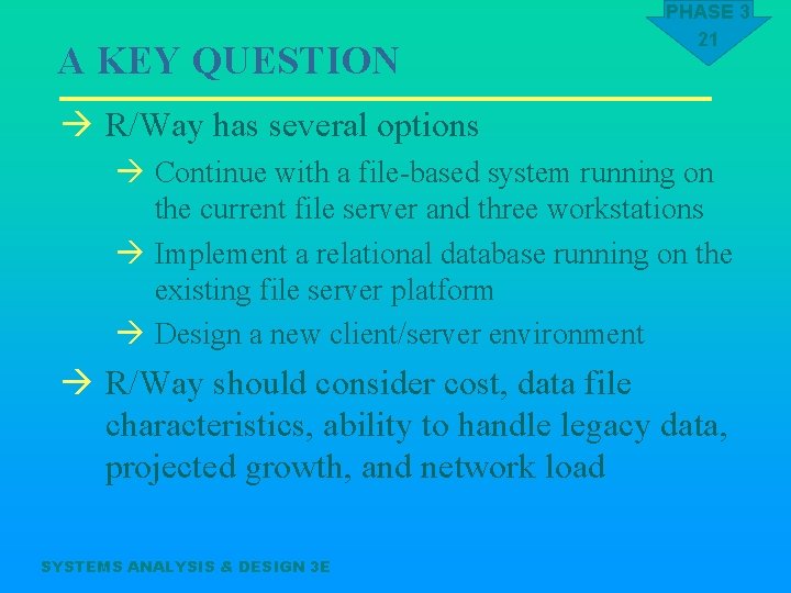 A KEY QUESTION PHASE 3 21 à R/Way has several options à Continue with