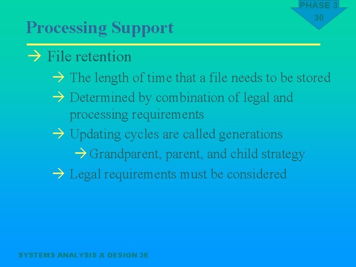 Processing Support PHASE 3 30 à File retention à The length of time that