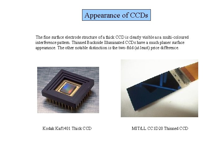 Appearance of CCDs The fine surface electrode structure of a thick CCD is clearly