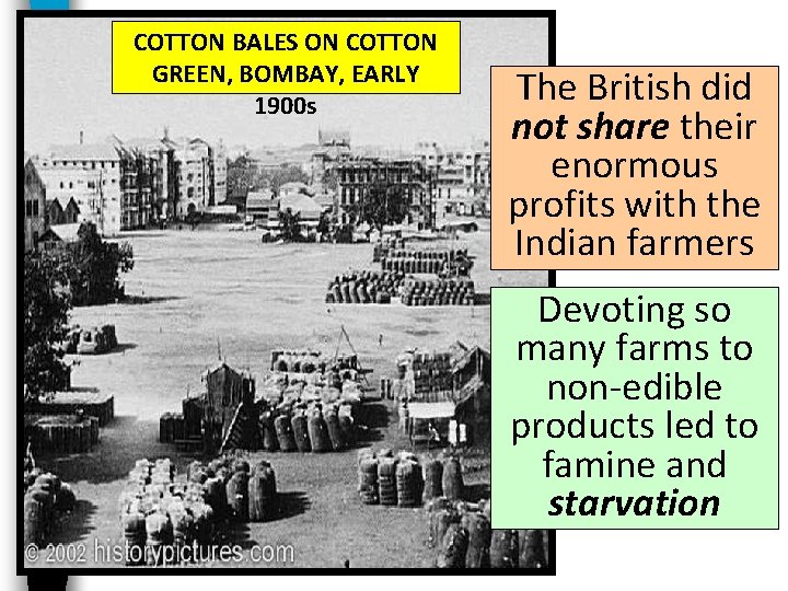 COTTON BALES ON COTTON GREEN, BOMBAY, EARLY 1900 s The British did not share