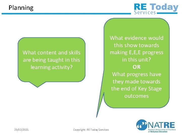 Planning What content and skills are being taught in this learning activity? 23/02/2021 Copyright: