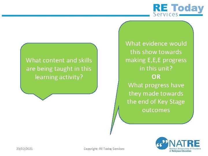 What content and skills are being taught in this learning activity? 23/02/2021 Copyright: RE