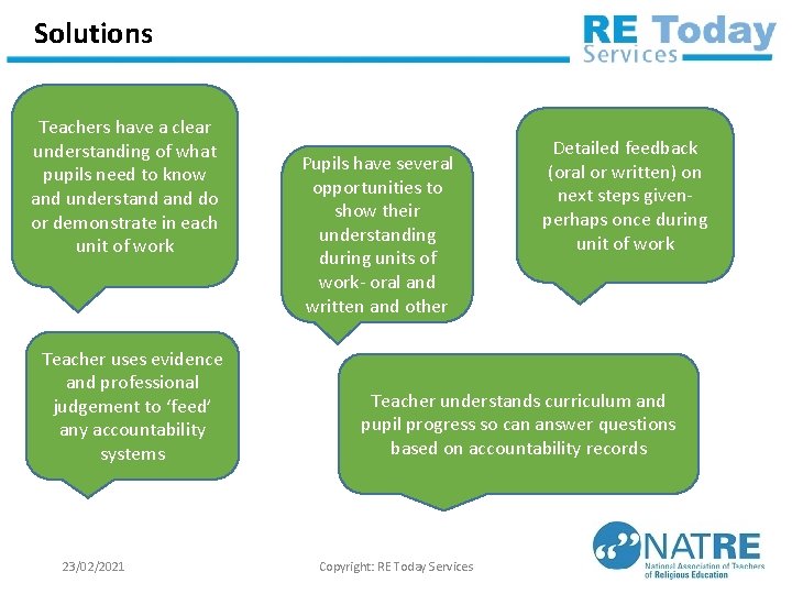 Solutions Teachers have a clear understanding of what pupils need to know and understand
