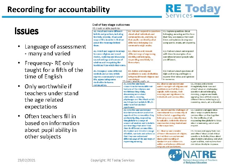 Recording for accountability Issues • Language of assessment - many and varied • Frequency-