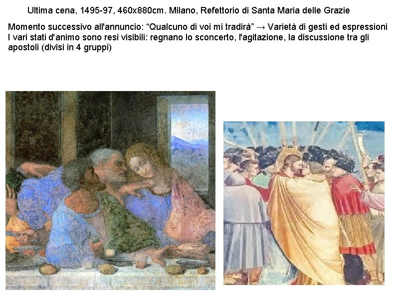Ultima cena, 1495 -97, 460 x 880 cm. Milano, Refettorio di Santa Maria delle Ultima cena, 1495 -97, 460 x 880 cm. Milano, Refettorio di Santa Maria delle