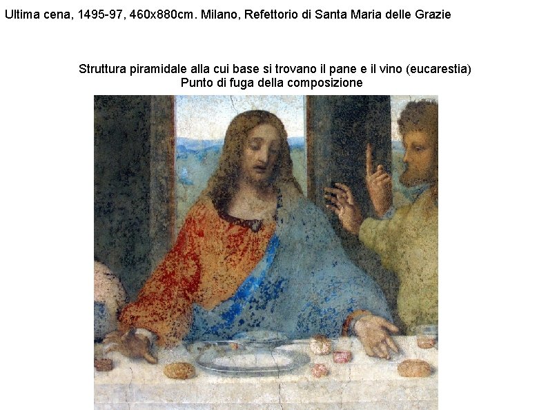 Ultima cena, 1495 -97, 460 x 880 cm. Milano, Refettorio di Santa Maria delle Ultima cena, 1495 -97, 460 x 880 cm. Milano, Refettorio di Santa Maria delle