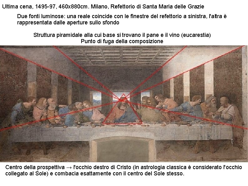 Ultima cena, 1495 -97, 460 x 880 cm. Milano, Refettorio di Santa Maria delle Ultima cena, 1495 -97, 460 x 880 cm. Milano, Refettorio di Santa Maria delle