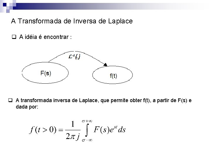 A Transformada de Inversa de Laplace q A idéia é encontrar : q A