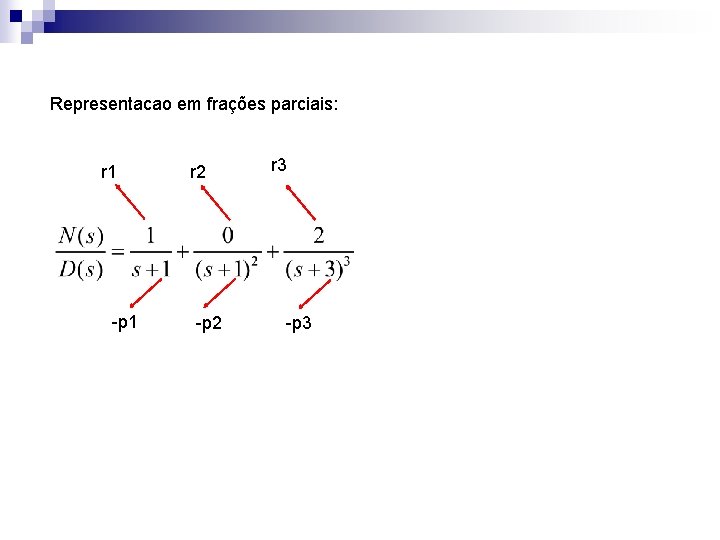 Representacao em frações parciais: r 1 -p 1 r 2 -p 2 r 3