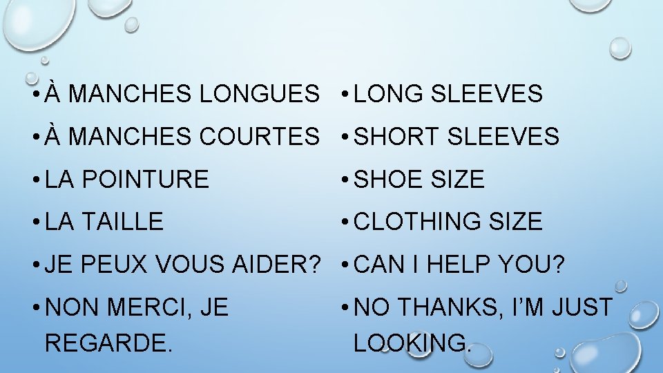  • À MANCHES LONGUES • LONG SLEEVES • À MANCHES COURTES • SHORT