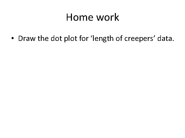 Home work • Draw the dot plot for ‘length of creepers’ data. 