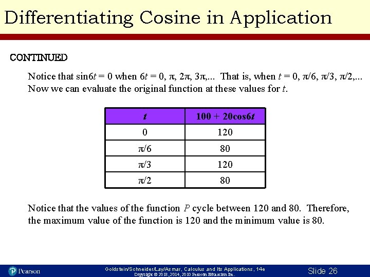 Differentiating Cosine in Application CONTINUED Notice that sin 6 t = 0 when 6