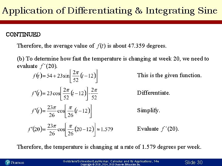 Application of Differentiating & Integrating Sine CONTINUED Therefore, the average value of f (t)