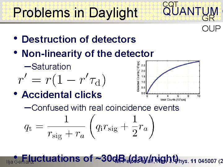 Problems in Daylight CQT QUANTUM O • Destruction of detectors • Non-linearity of the