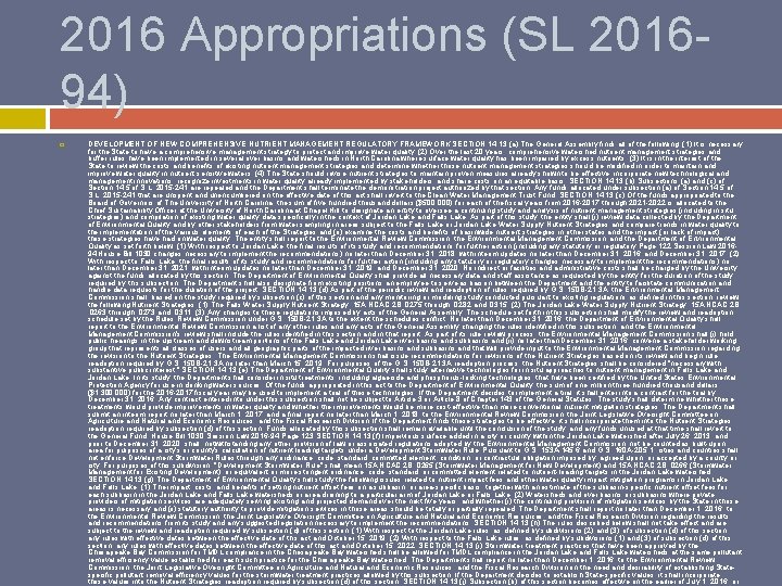2016 Appropriations (SL 201694) DEVELOPMENT OF NEW COMPREHENSIVE NUTRIENT MANAGEMENT REGULATORY FRAMEWORK SECTION 14.