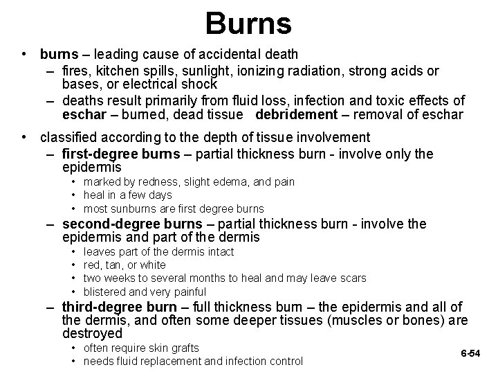 Burns • burns – leading cause of accidental death – fires, kitchen spills, sunlight,
