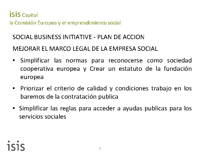 isis Capital la Comisión Europea y el emprendimiento social SOCIAL BUSINESS INITIATIVE - PLAN