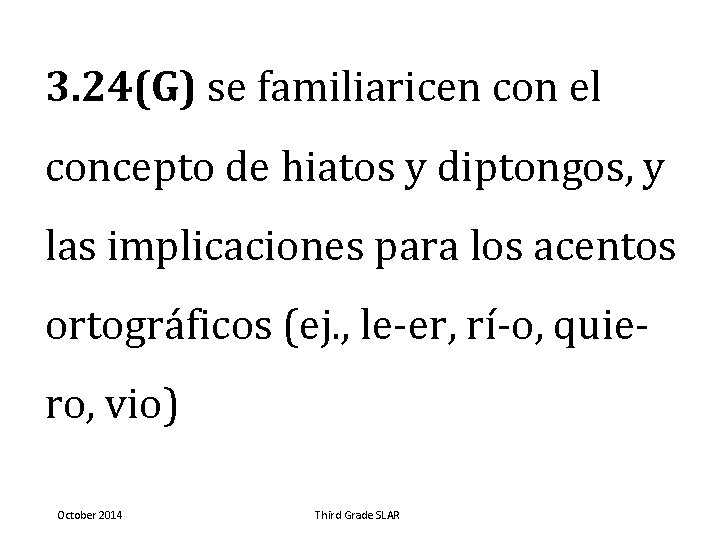 3. 24(G) se familiaricen con el concepto de hiatos y diptongos, y las implicaciones