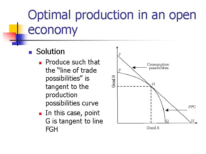 Optimal production in an open economy n Solution n n Produce such that the