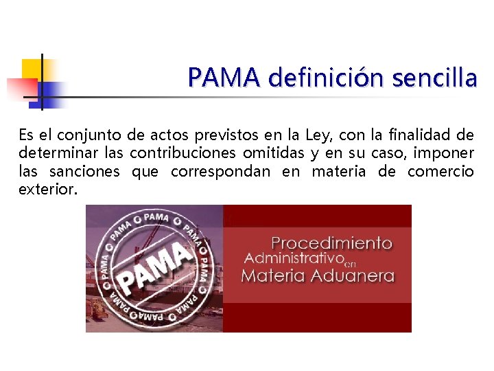 PAMA definición sencilla Es el conjunto de actos previstos en la Ley, con la