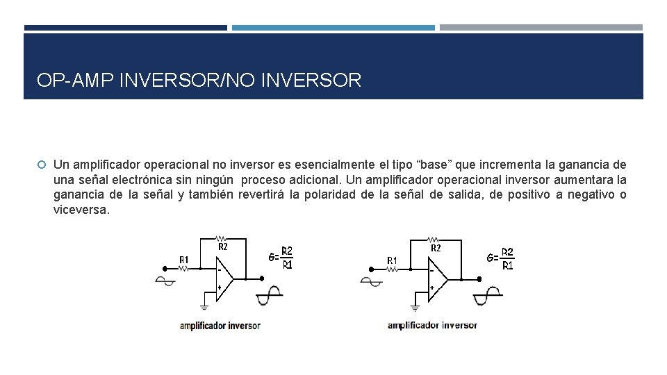 OP-AMP INVERSOR/NO INVERSOR Un amplificador operacional no inversor es esencialmente el tipo “base” que OP-AMP INVERSOR/NO INVERSOR Un amplificador operacional no inversor es esencialmente el tipo “base” que