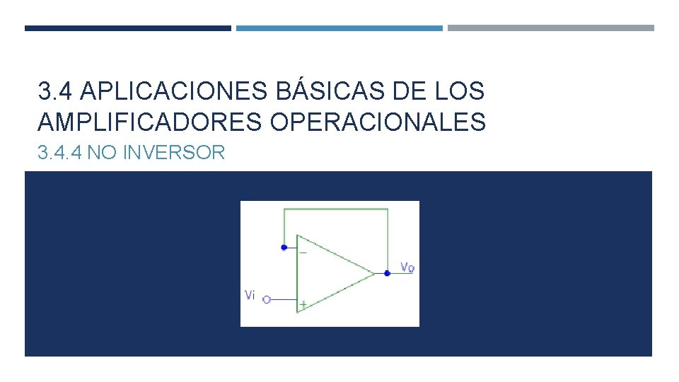 3. 4 APLICACIONES BÁSICAS DE LOS AMPLIFICADORES OPERACIONALES 3. 4. 4 NO INVERSOR 3. 4 APLICACIONES BÁSICAS DE LOS AMPLIFICADORES OPERACIONALES 3. 4. 4 NO INVERSOR