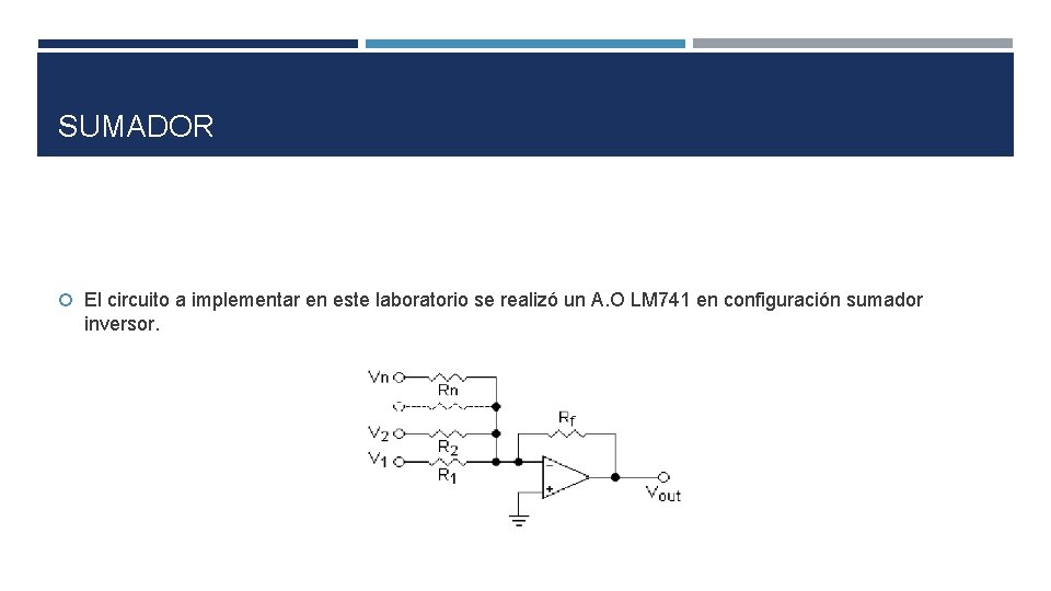 SUMADOR El circuito a implementar en este laboratorio se realizó un A. O LM SUMADOR El circuito a implementar en este laboratorio se realizó un A. O LM