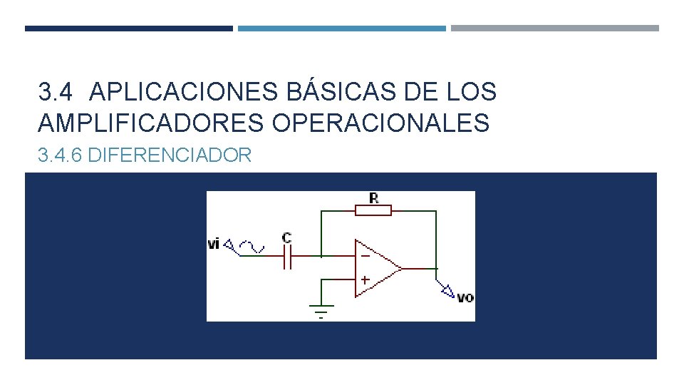 3. 4 APLICACIONES BÁSICAS DE LOS AMPLIFICADORES OPERACIONALES 3. 4. 6 DIFERENCIADOR 3. 4 APLICACIONES BÁSICAS DE LOS AMPLIFICADORES OPERACIONALES 3. 4. 6 DIFERENCIADOR