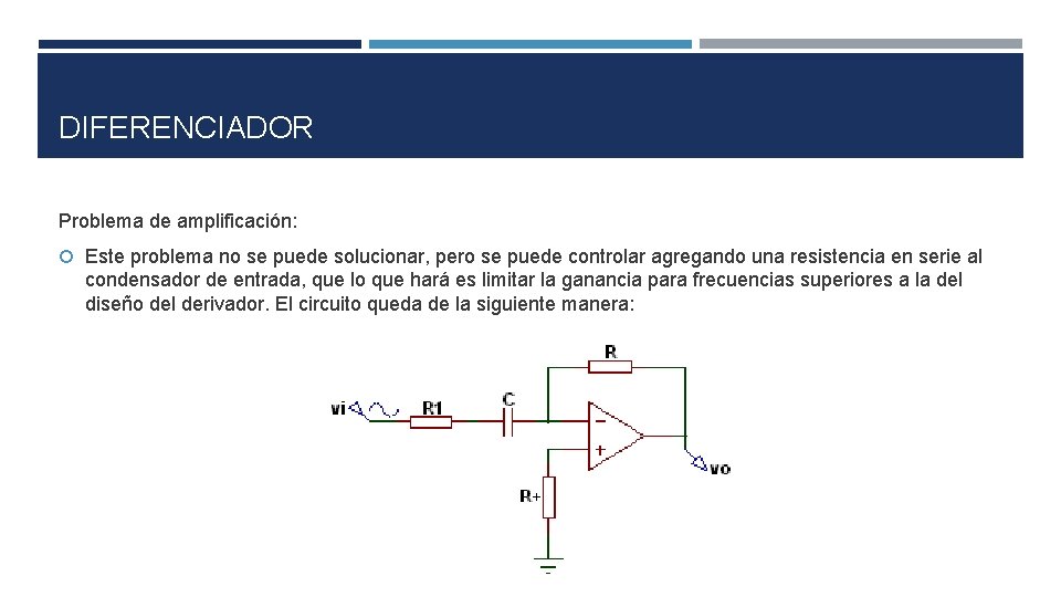 DIFERENCIADOR Problema de amplificación: Este problema no se puede solucionar, pero se puede controlar DIFERENCIADOR Problema de amplificación: Este problema no se puede solucionar, pero se puede controlar